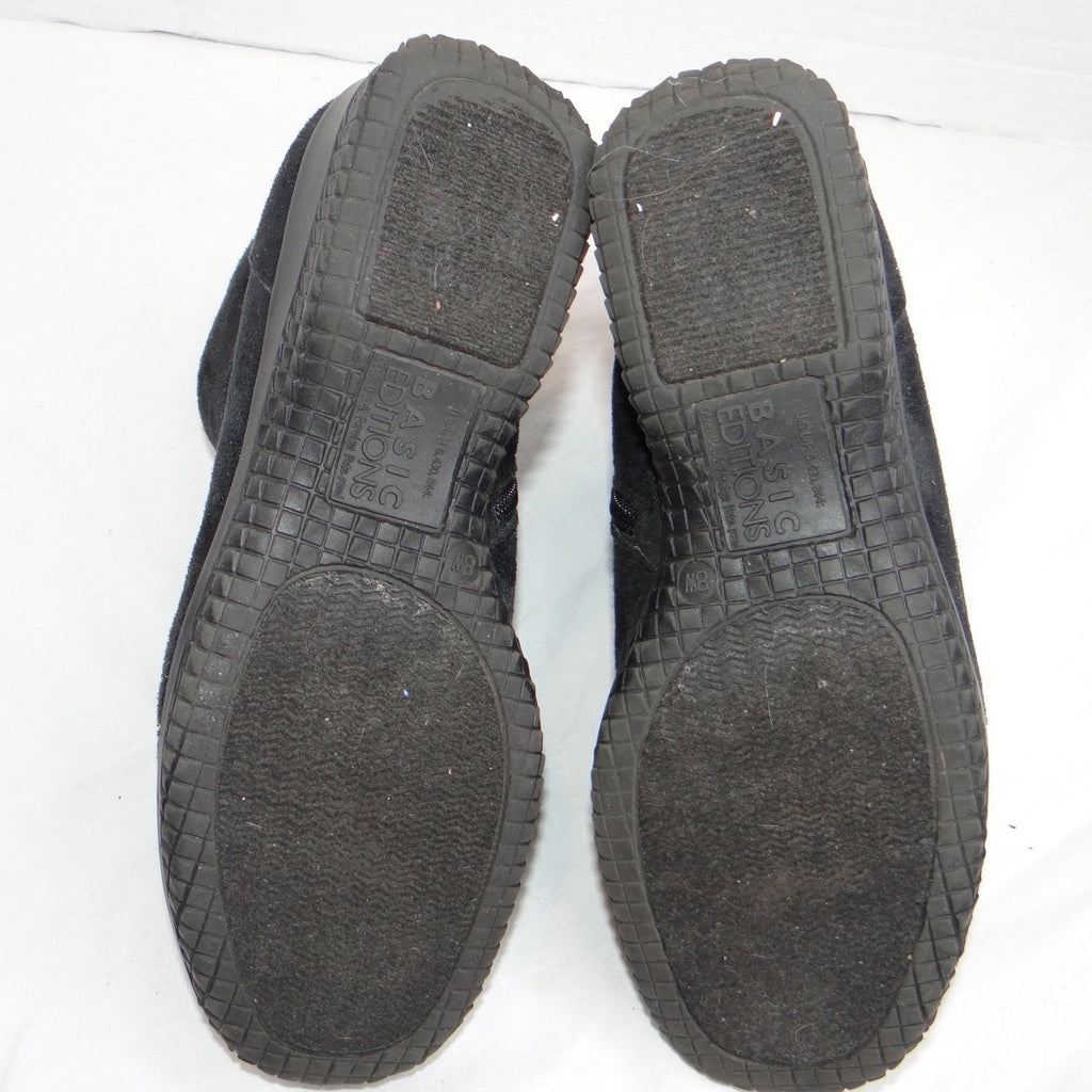Basic Editions Women Black Suede Side Zip Ankle Boots Wide Width Size 8