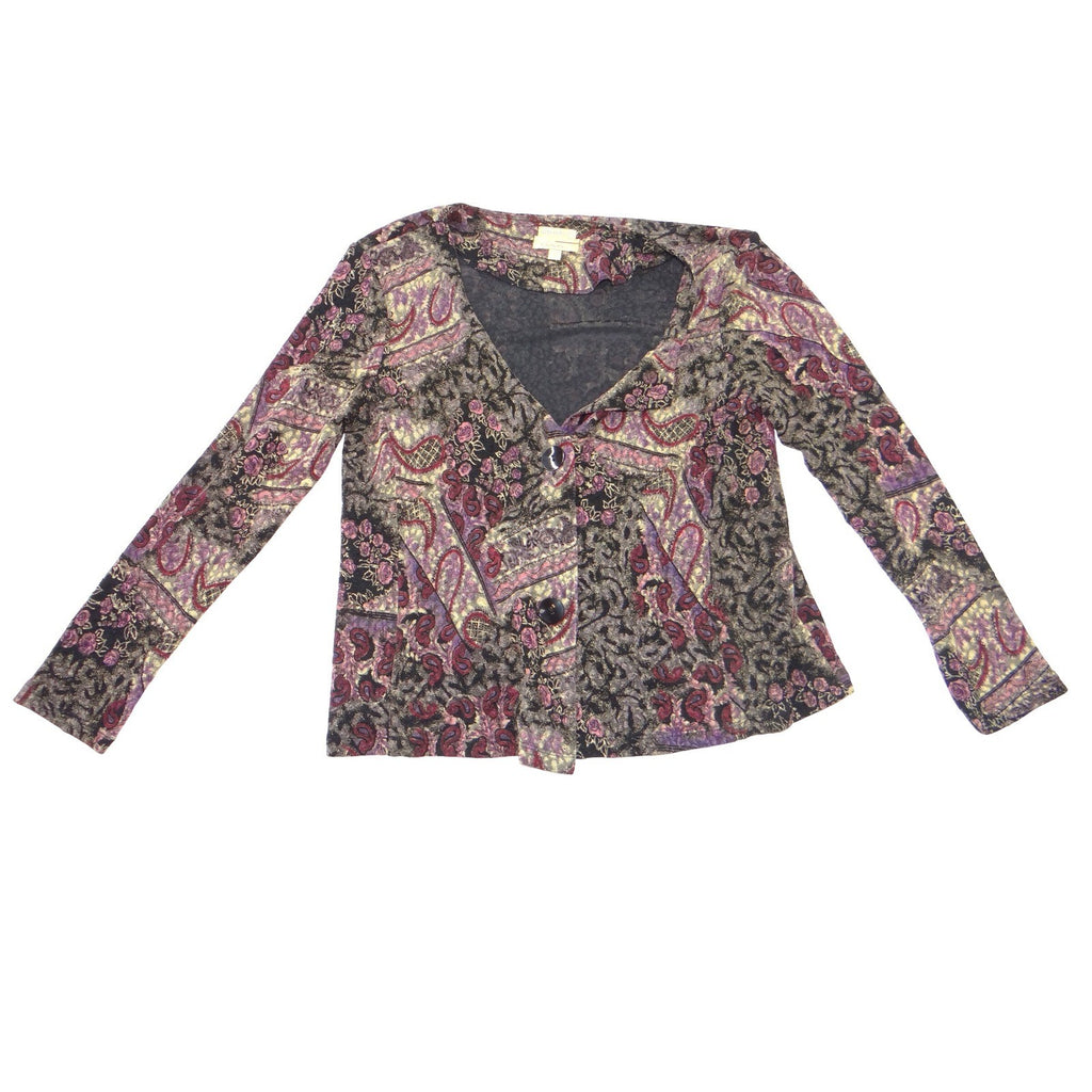 Choices Womens Purple Paisley Floral 2 Piece Cardigan and Tank Set M Stretchy