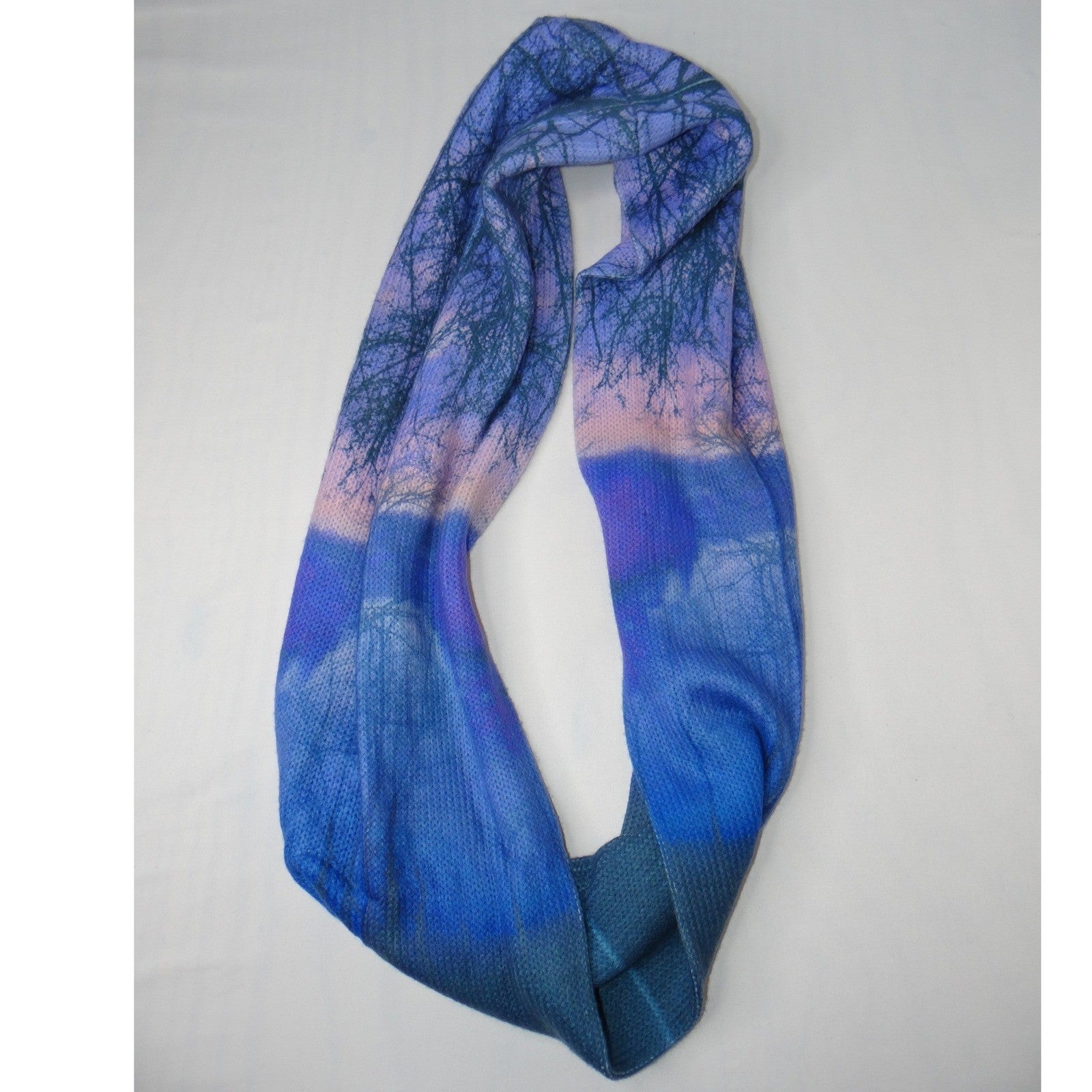 Infinity Scarf Winter Landscape Tree Sunset Print Blue Purple