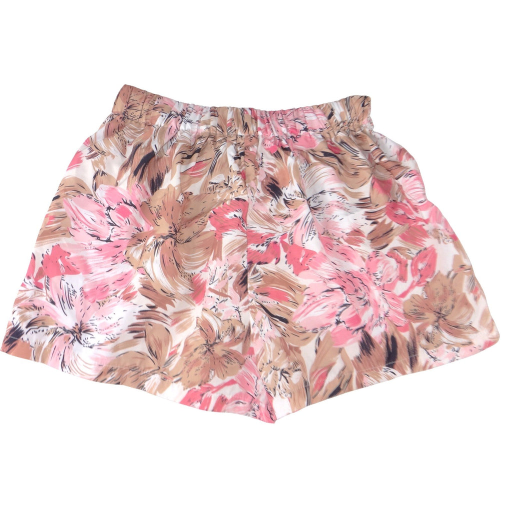SHEIN Womens High Waist Floral Abstract Shorts Pink Tan Size S 4