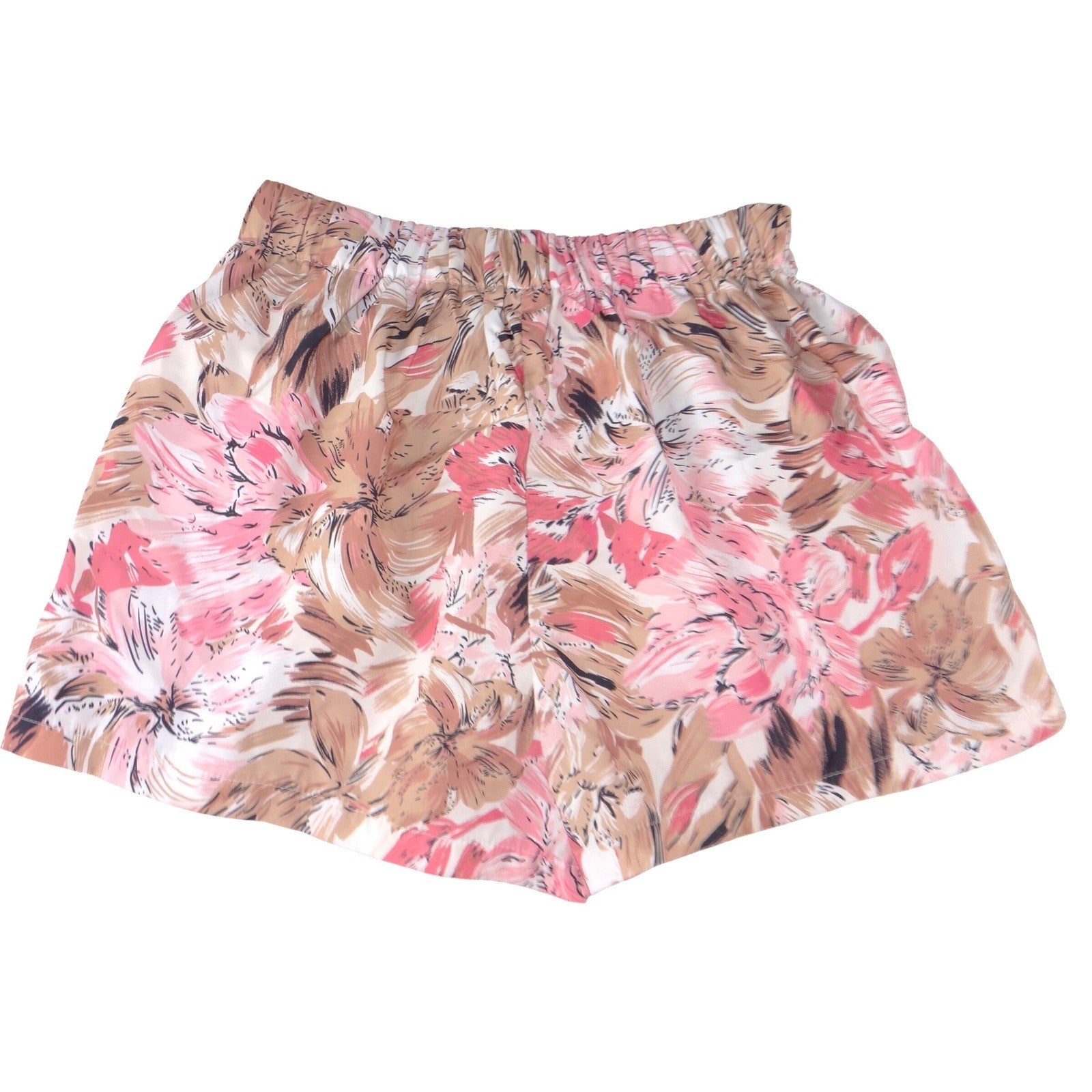 SHEIN Womens High Waist Floral Abstract Shorts Pink Tan Size S 4