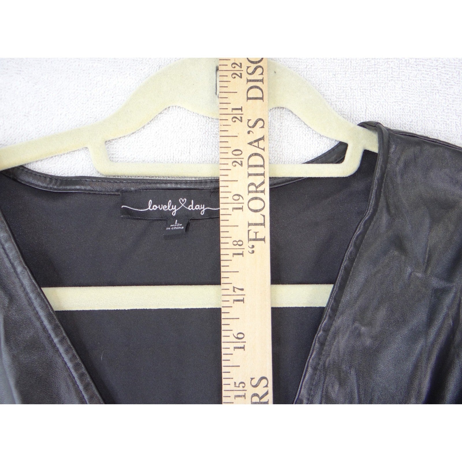 Lovely Day Black Faux Leather Wrap Peplum Top Puff Sleeve V-Neck Size L