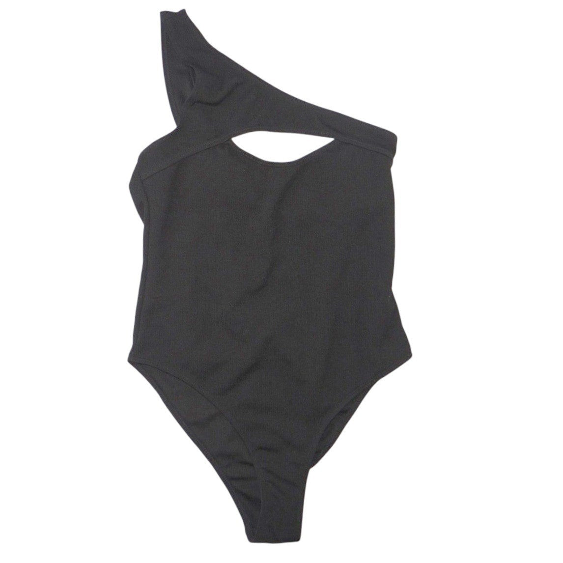 Black One Shoulder Cutout Ribbed Bodysuit Size M