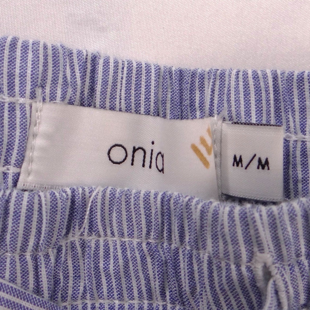 Onia Blue White Pinstripe Wide Leg Drawstring Pants Side Slit Womens Medium