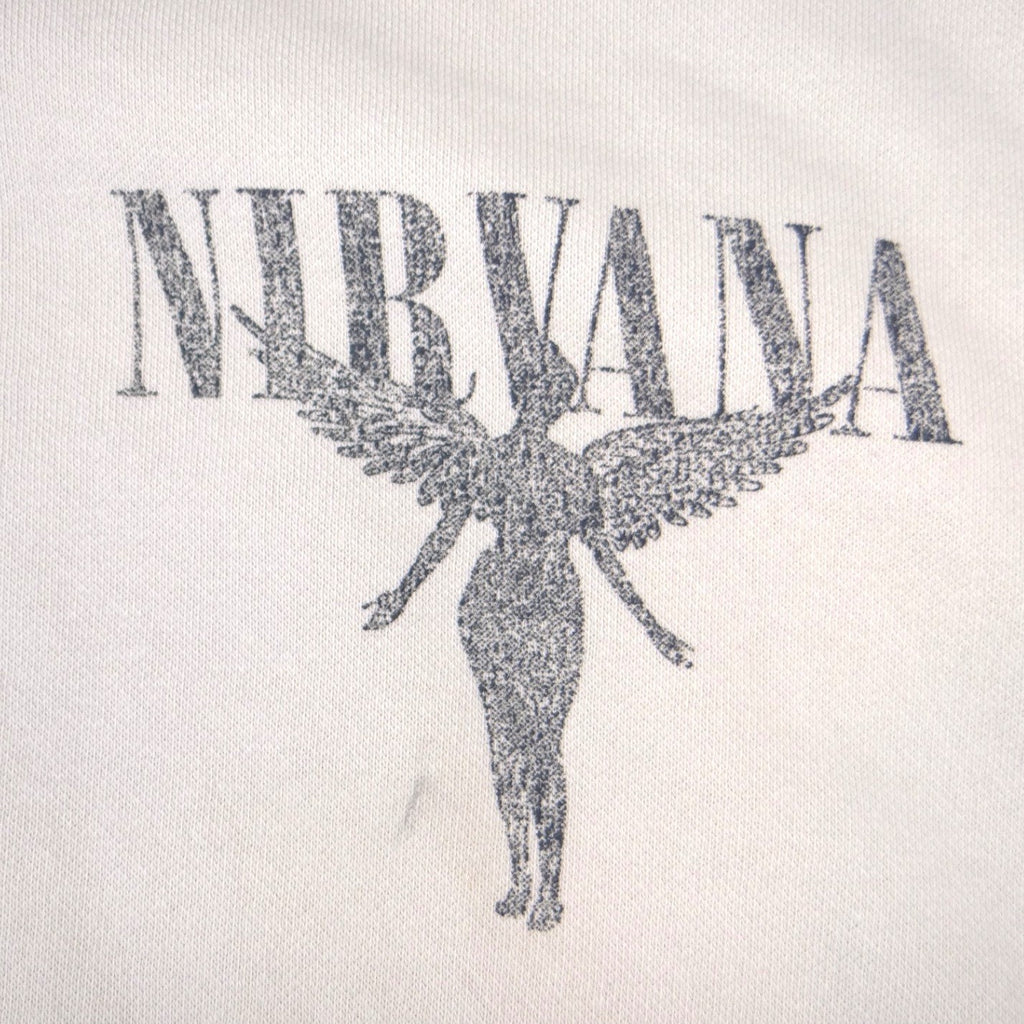 Nirvana In Utero Graphic Hoodie Mens Cream Beige Rock Band Sweatshirt