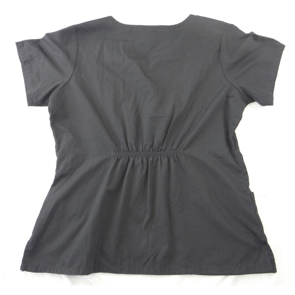 Cherokee Workwear Black Scrub Top Womens Large Notched V-Neck Cinched Back 2223