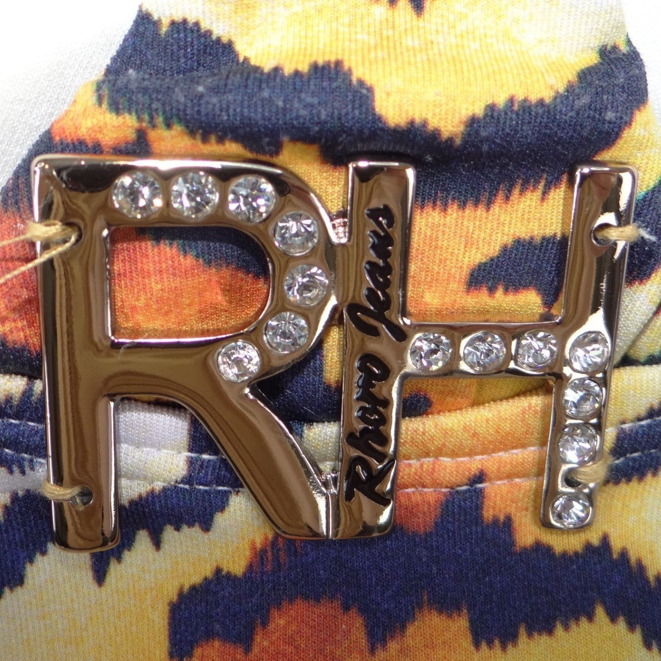 Rare Rhero Jeans Womens Tiger Print Tank Top Rhinestone Gold Hardware Racerback