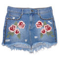 Free People Embroidered Rose Studded Distressed Denim Mini Skirt Blue Size 26