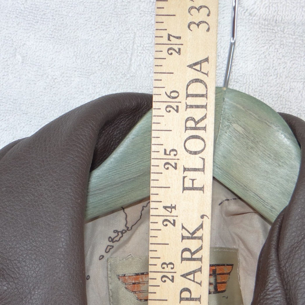 The Flight Club Mens Brown Leather Bomber Flight Jacket Map Lining Small