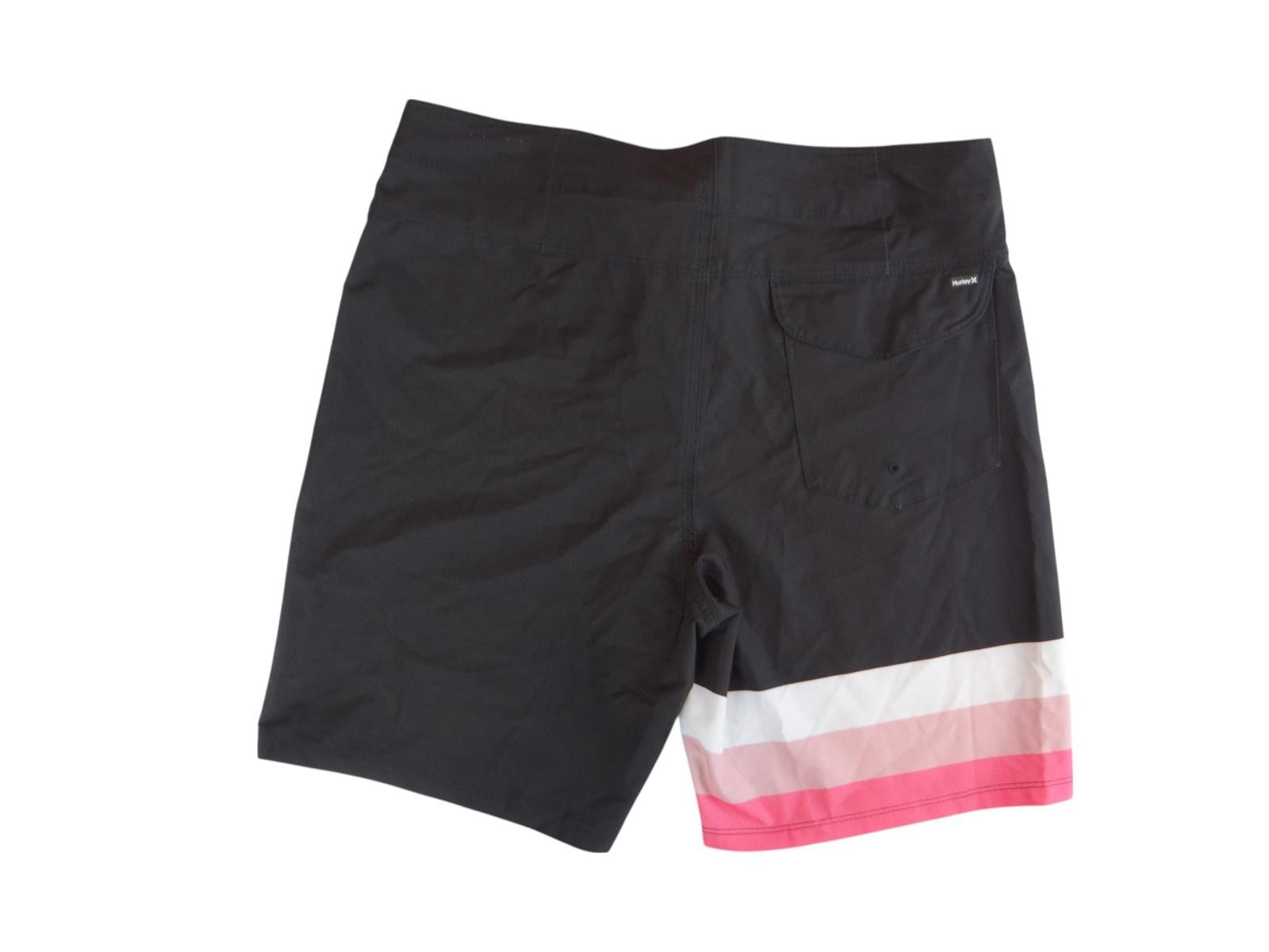 Hurley Men's Black Swim Shorts with Pink Stripe