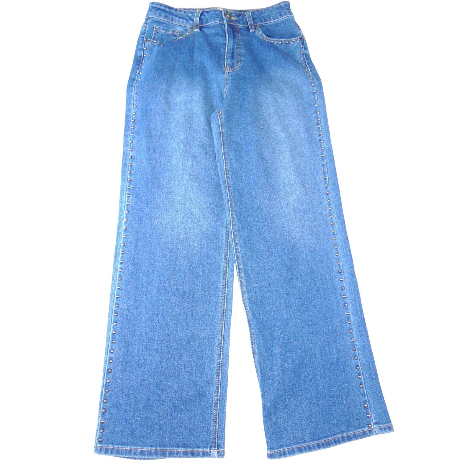 Camila Coelho Womens Studded Side Wide Leg Jeans Blue Medium Wash High Rise 8