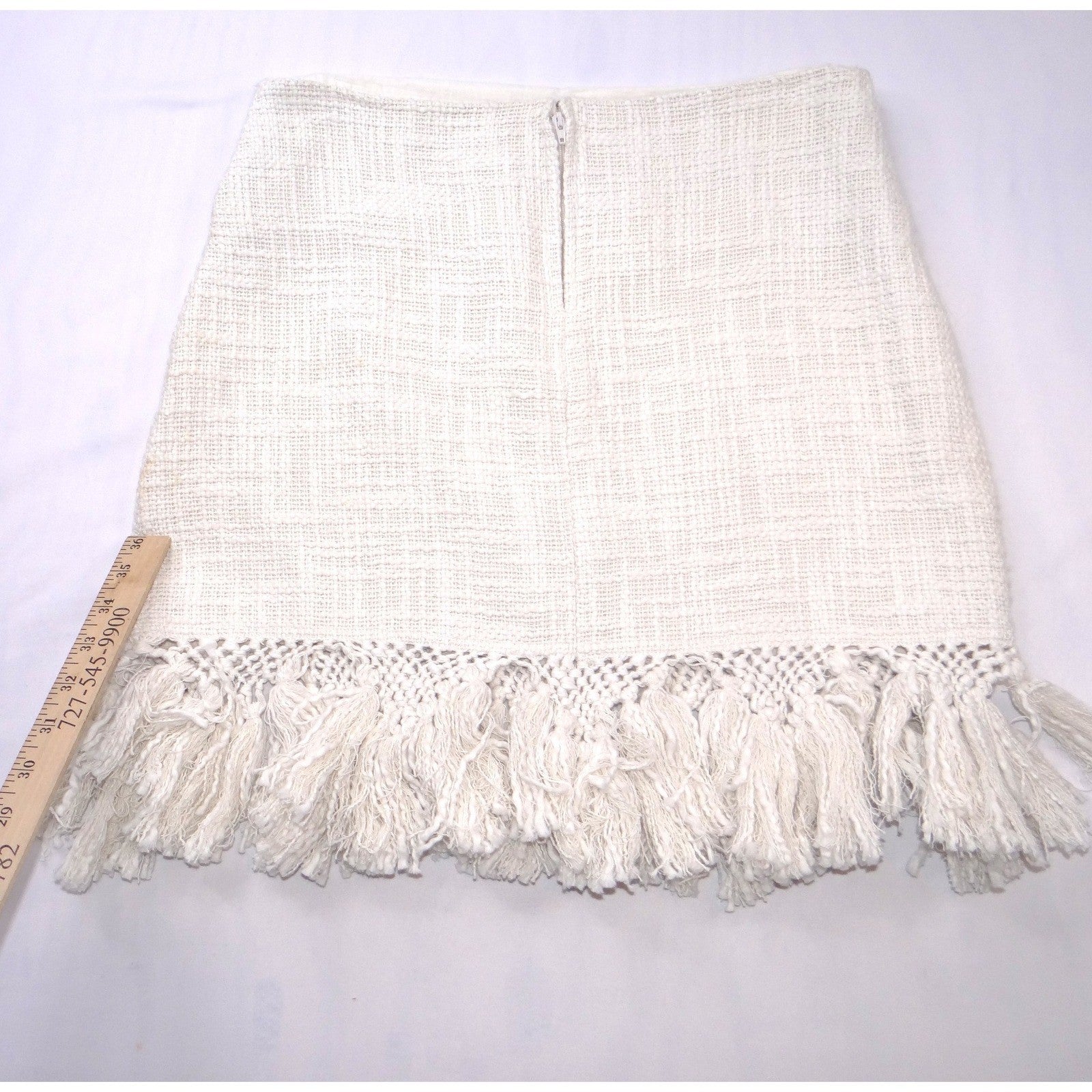 Mes Demoiselles Paris Cream Textured Fringe Tassel Mini Skirt Size 38 Boho Mini