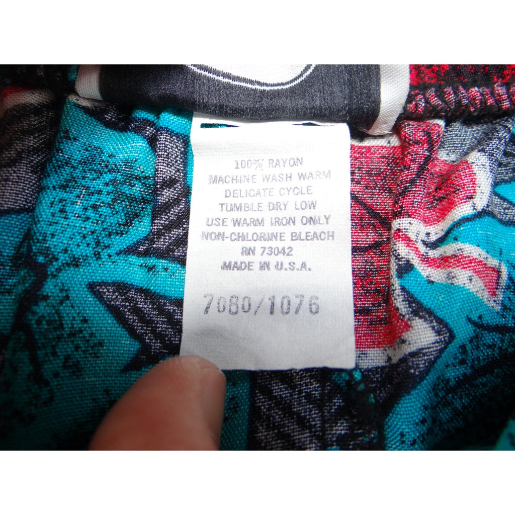 Vintage Greenwich Square Teal Red Leaf Print Midi Skirt Size 13-14 Elastic Waist