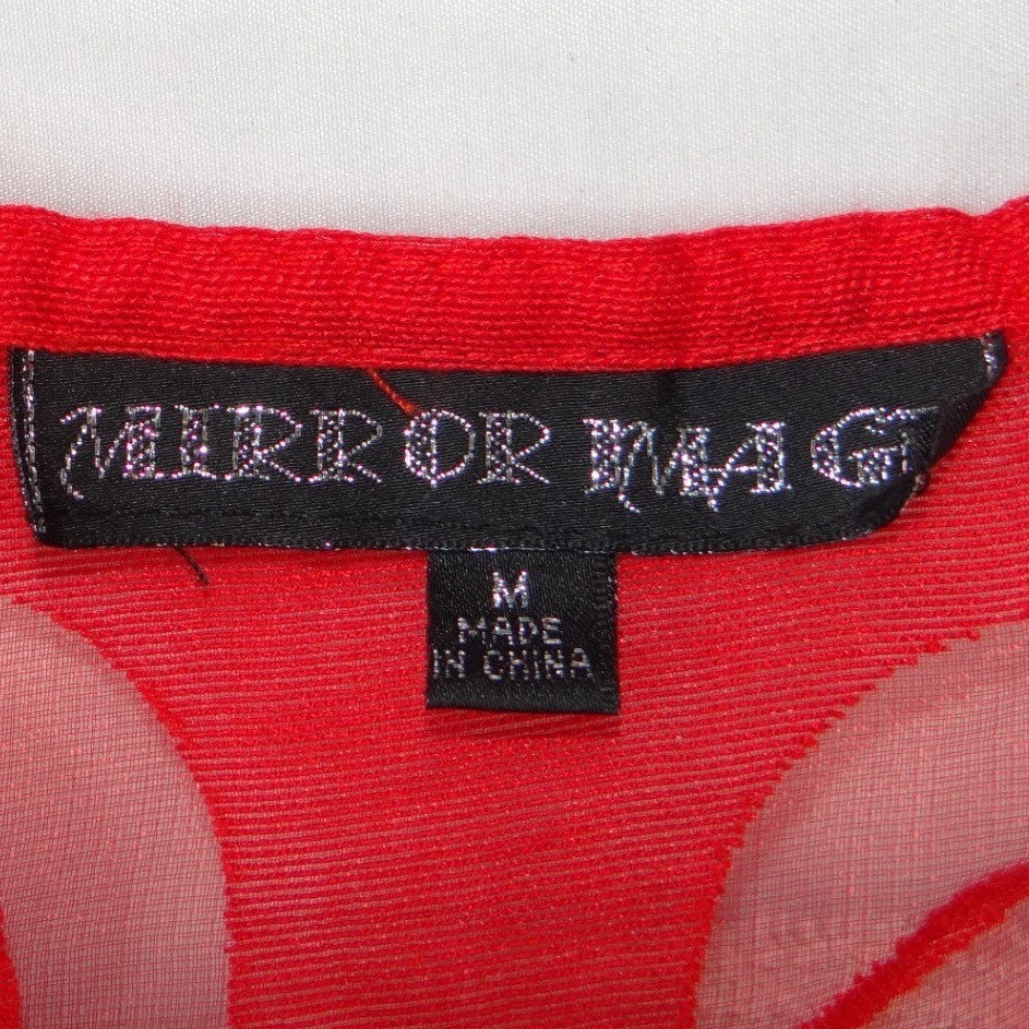VTG Mirror Image Red Floral Burnout Sleeveless Tunic Sharkbite Hem Top Women M