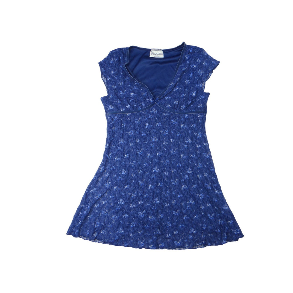 NWT-No Boundaries Kids Blue Floral Lace Cap Sleeve V Neck Dress Size XL 16 18
