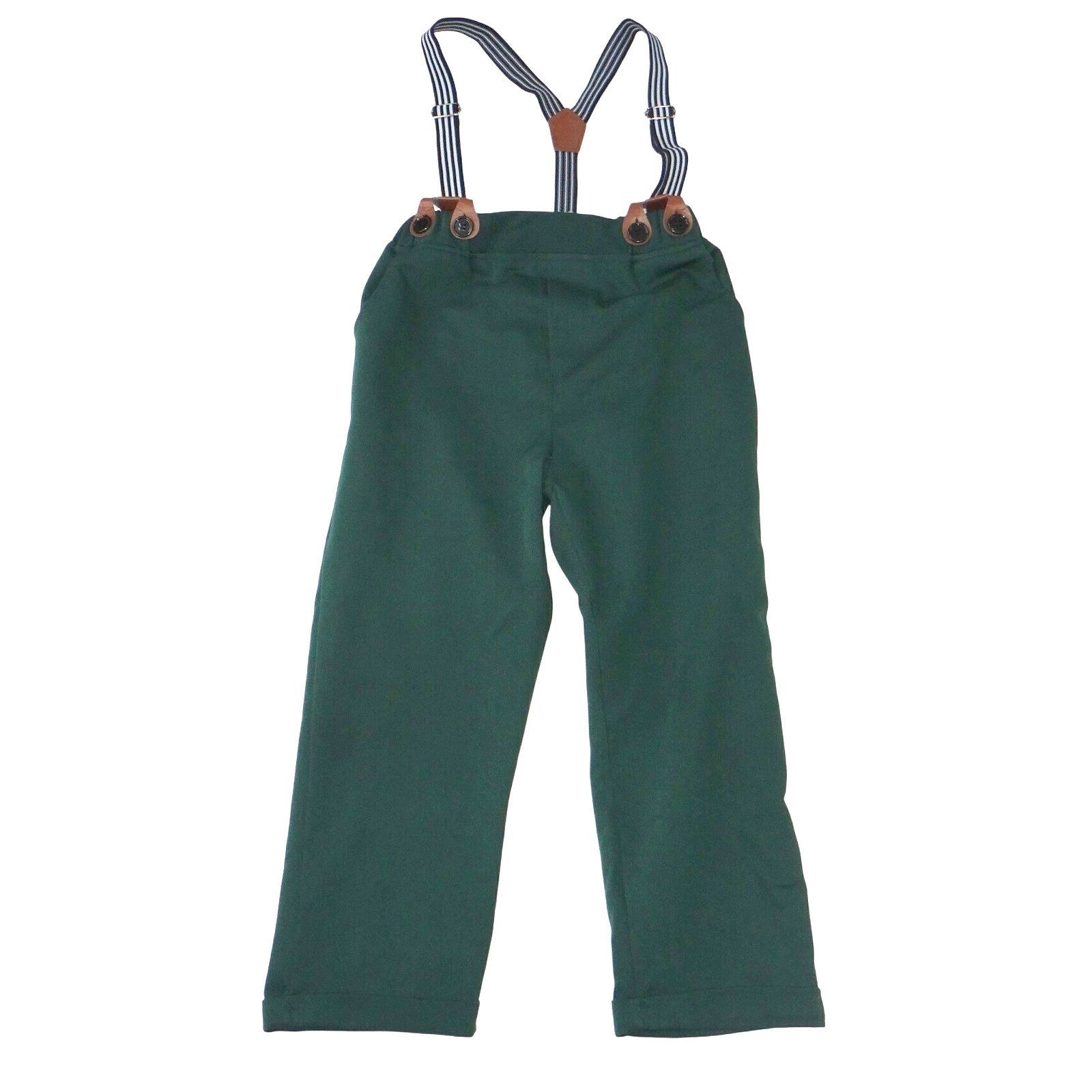 Boys Dark Green Dress Pants with Striped Suspenders Size 6-7T Formal Trousers