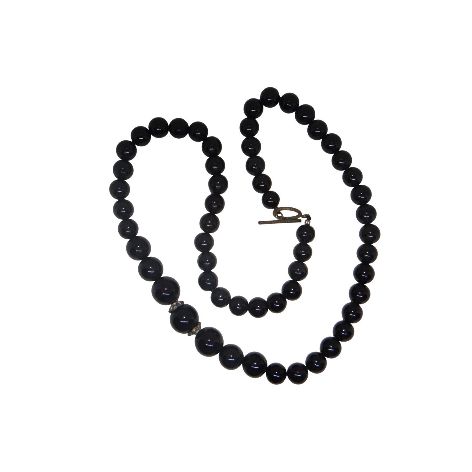 Vintage Elegant Black Beaded Statement Necklace Toggle Clasp Estate Jewelry