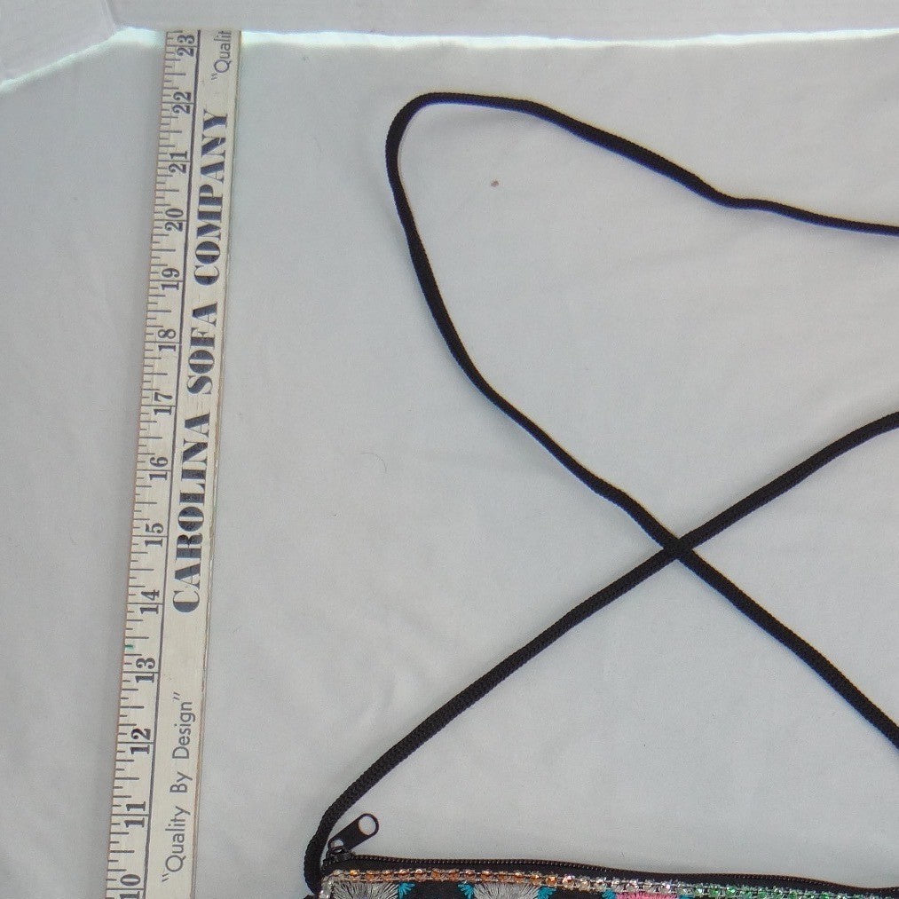 Hamsa Hand Embroidered Crossbody Bag Multicolor Tassel Boho Festival Pouch