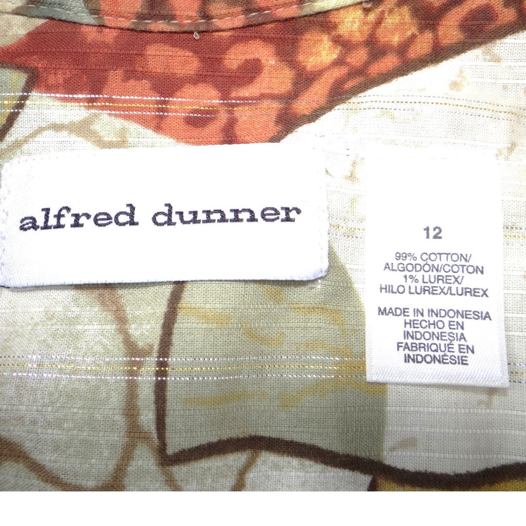 Alfred Dunner Vintage Women Sz 12 Floral Button Front Blouse Metallic Green Rust