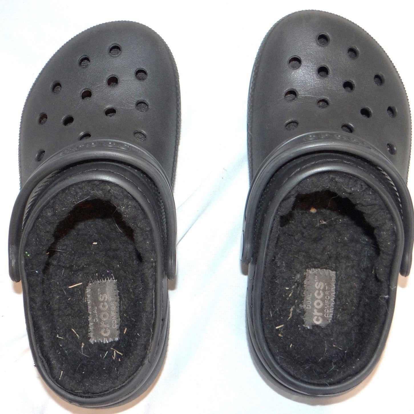Crocs Kids Classic Lined Clog Black Faux Fur Fuzzy Slip On Shoes Kids Size 13