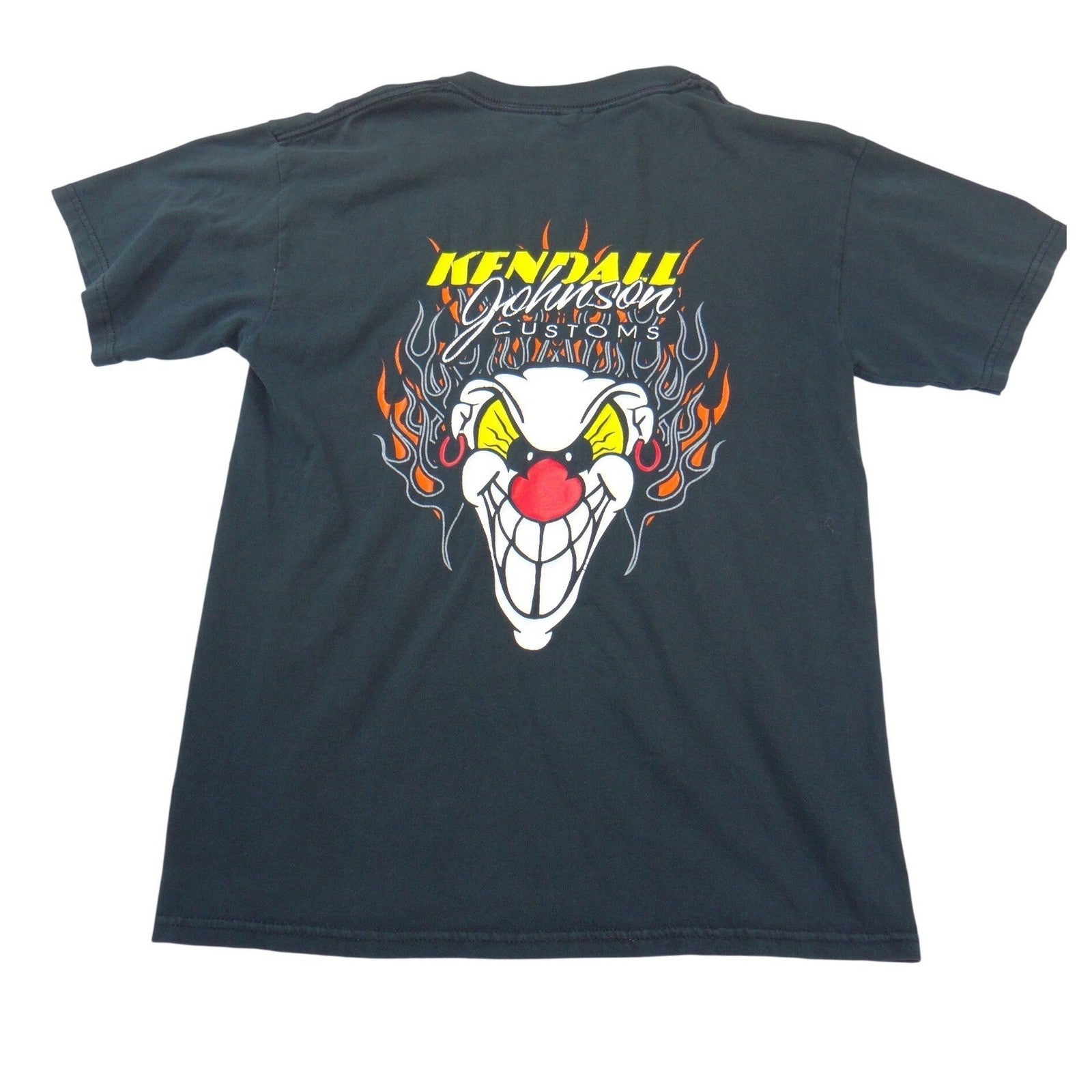 Kendall Johnson Customs Mens Black Flaming Clown Graphic Biker T-Shirt Large