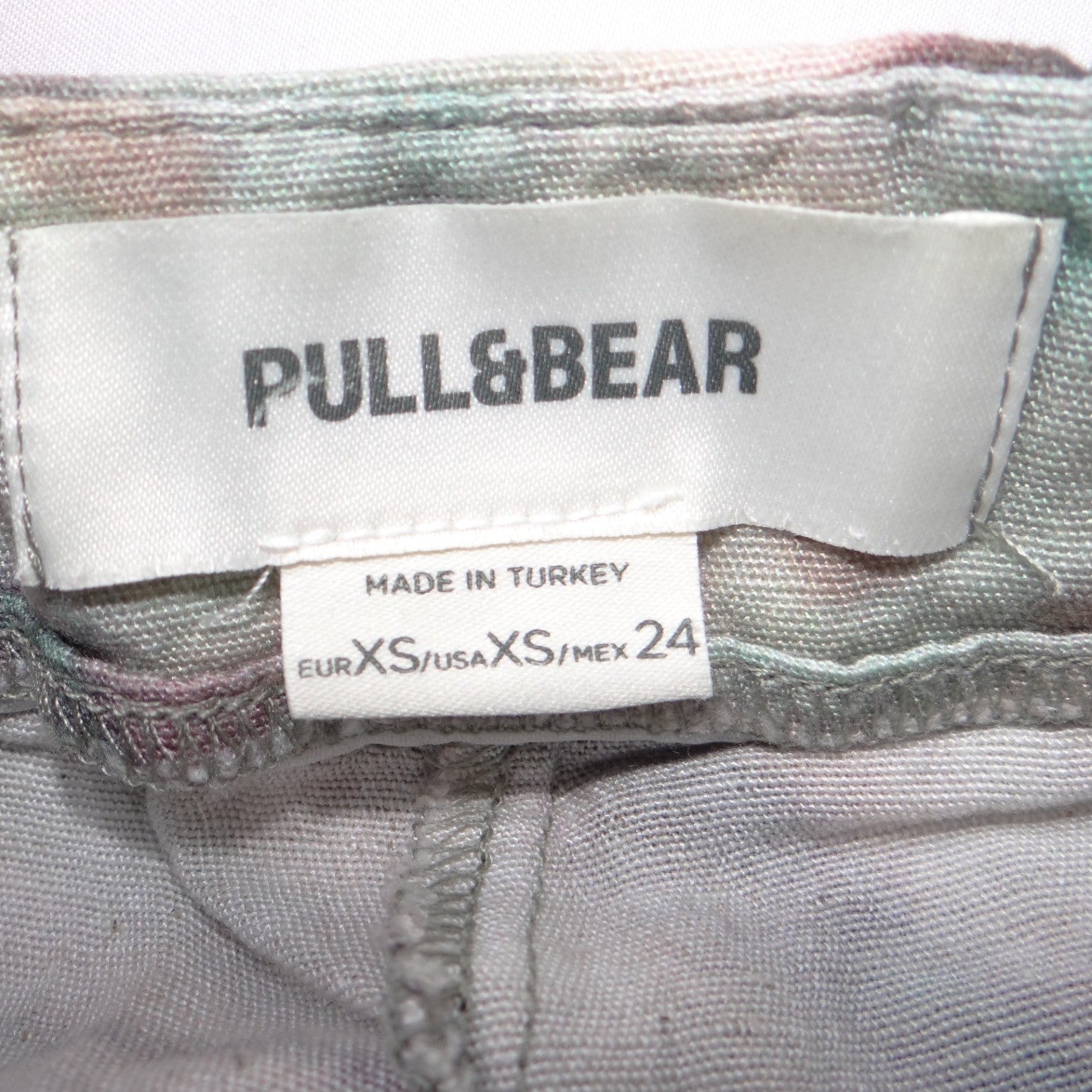 Pull&Bear Womens XS Geometric Tie Dye Wide Leg Pants Green Mauve High Rise Boho