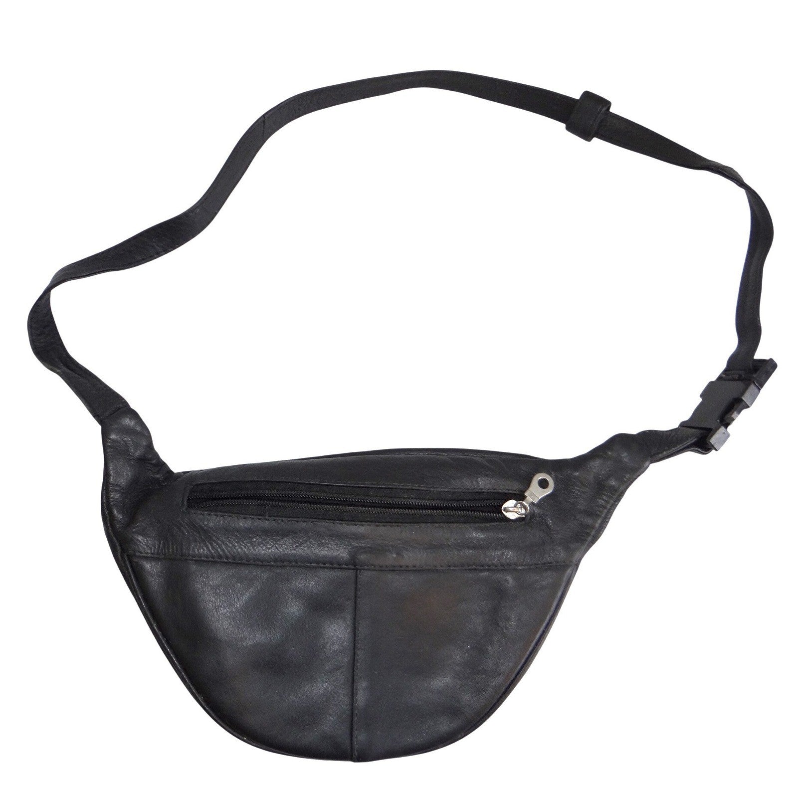 Vintage Black Leather Fanny Pack Waist Bag Multiple Pockets Adjustable Strap