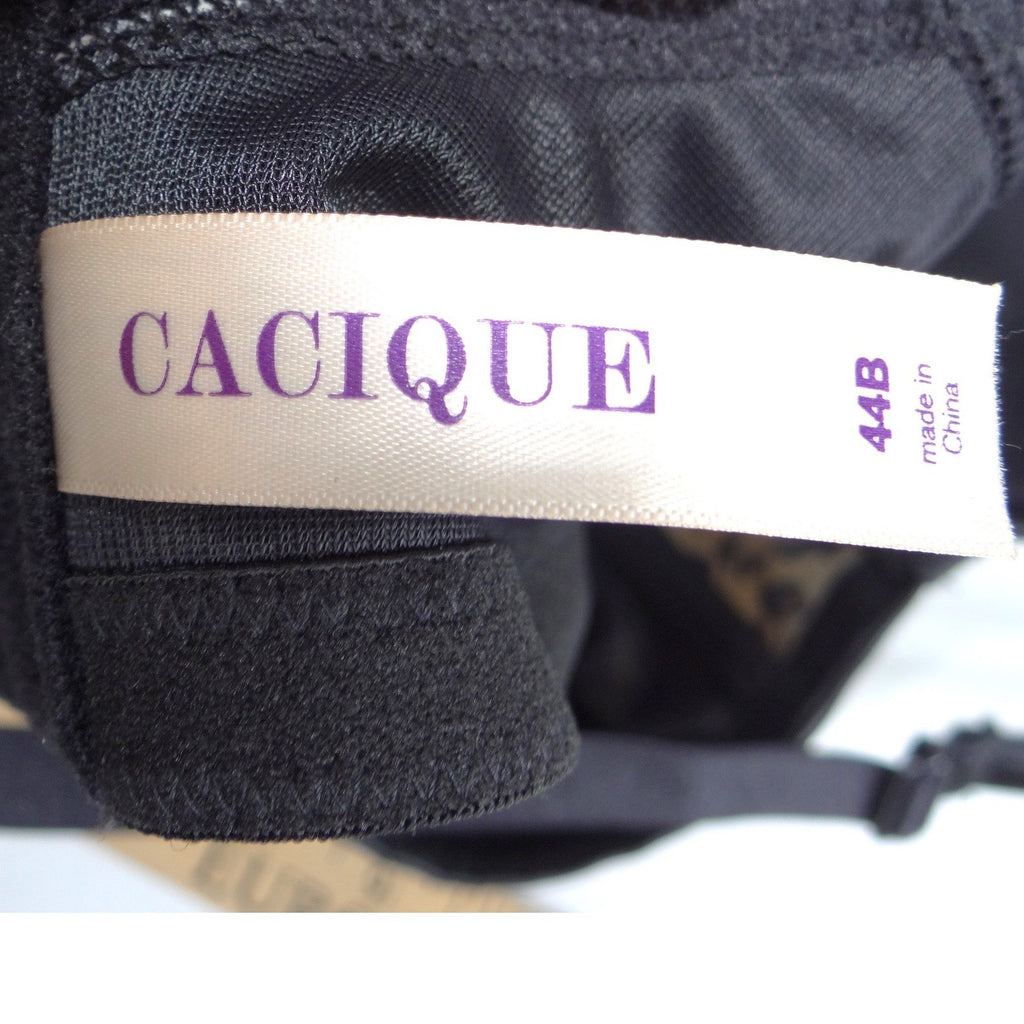 Cacique Leopard Print Lace Trim Plunge Underwire Padded Bra Tan Black 44B