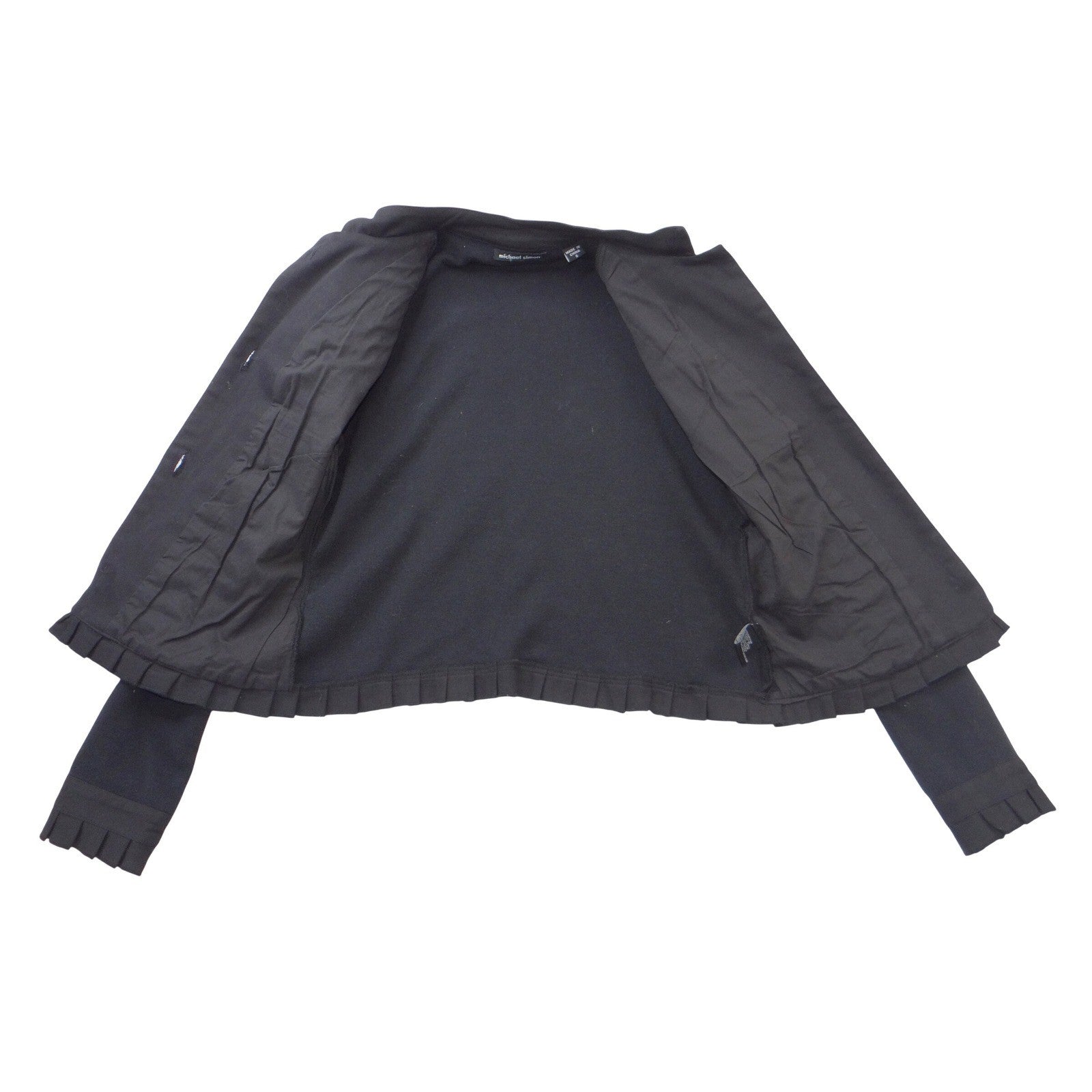 Vintage Iconic Michael Simon Women Black Ruffle Pleated Button Front Jacket Sz S