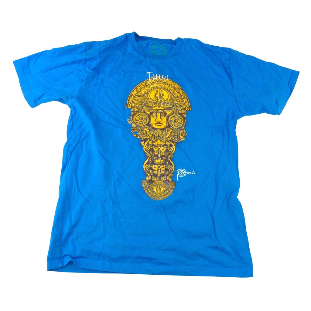 The Ayllu Peru Tumi Graphic T-Shirt Mens Medium Blue Peruvian Short Sleeve