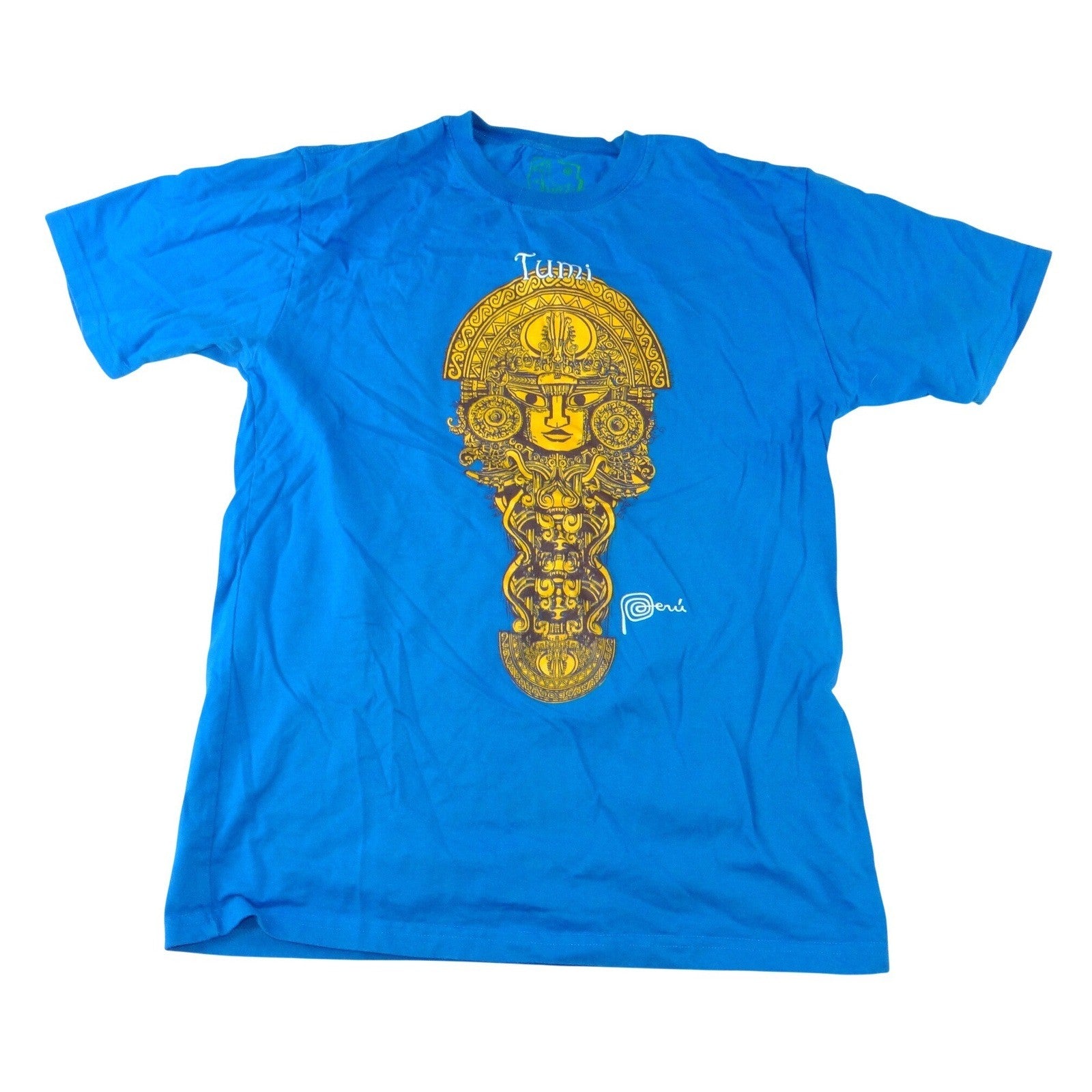 The Ayllu Peru Tumi Graphic T-Shirt Mens Medium Blue Peruvian Short Sleeve
