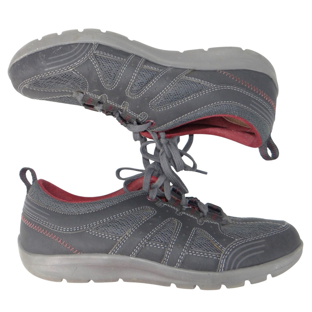 Rockport Walking Sneakers Womens 7.5 Charcoal Grey Burgundy Low Top Shoe