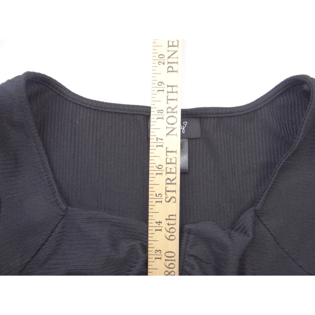 Just Polly Black Ribbed Sweetheart Notched Handkerchief Hem Top JK13451 Mens M