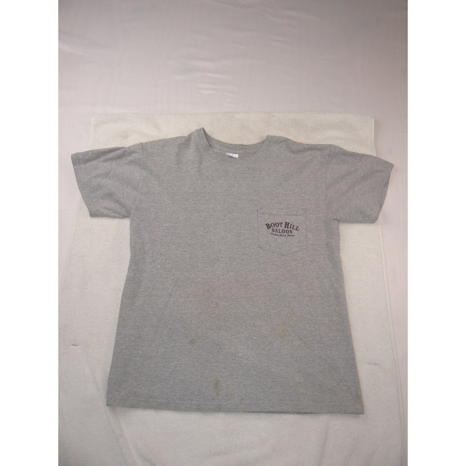 Vintage Boot Hill Saloon Daytona Beach Florida Pocket T-Shirt Mens Medium Gray