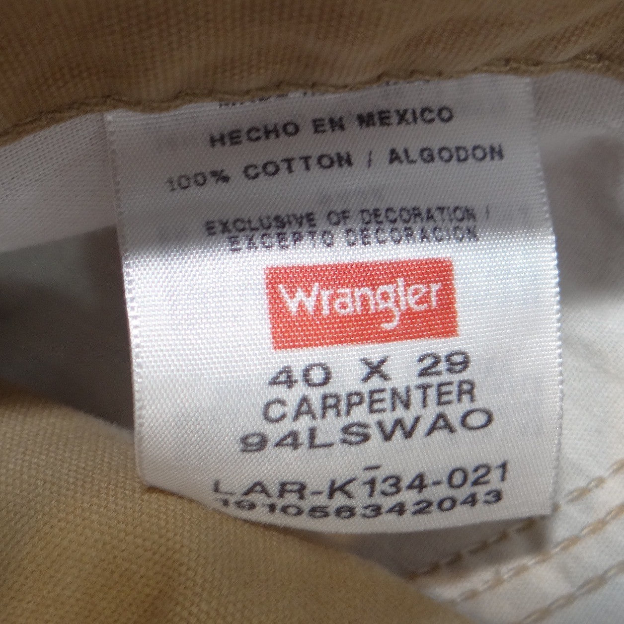 Wrangler Mens Carpenter Pants 40x29 Tan Duck Canvas Workwear Utility