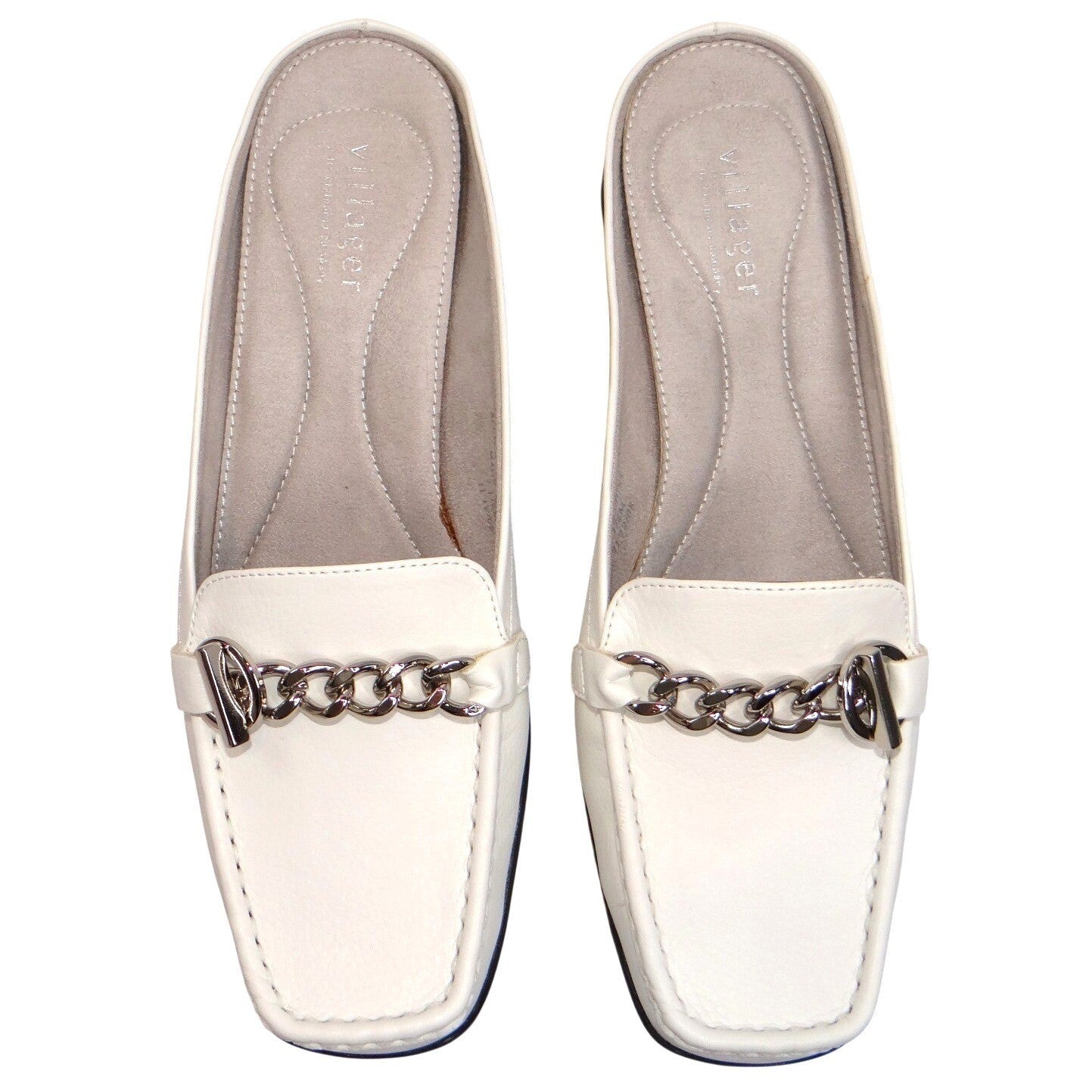 NIB Villager by Liz Claiborne Becky White Mules Loafers Shoes Women's Size 7.5 M