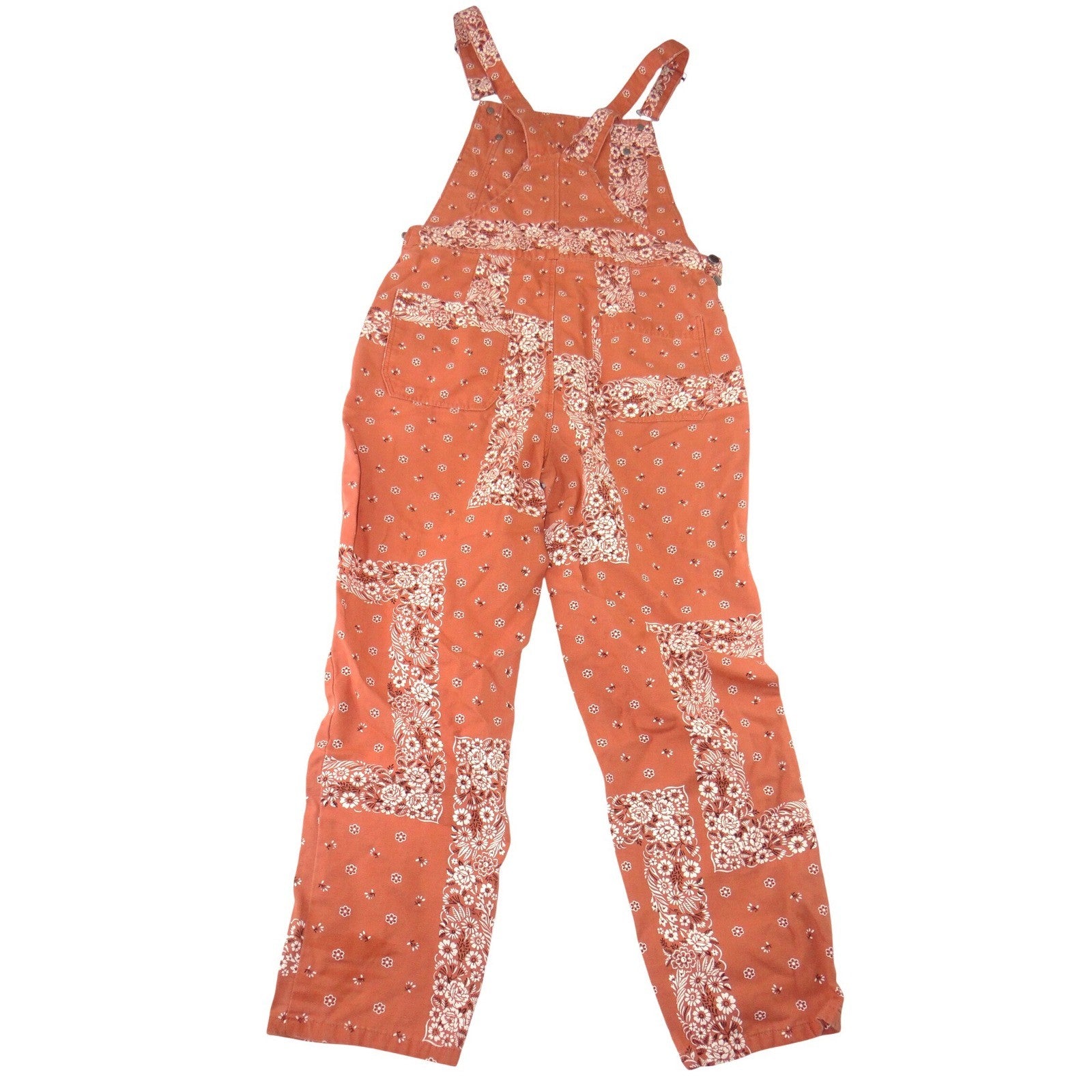 RVCA Womens Bandana Patchwork Overalls Clay Terracotta Floral Canvas Bib 27