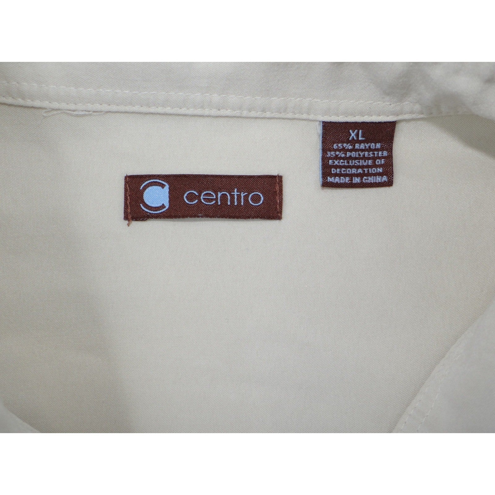 Centro Mens XL Short Sleeve Button Up Shirt Cream Midnight Diner Car Embroidered