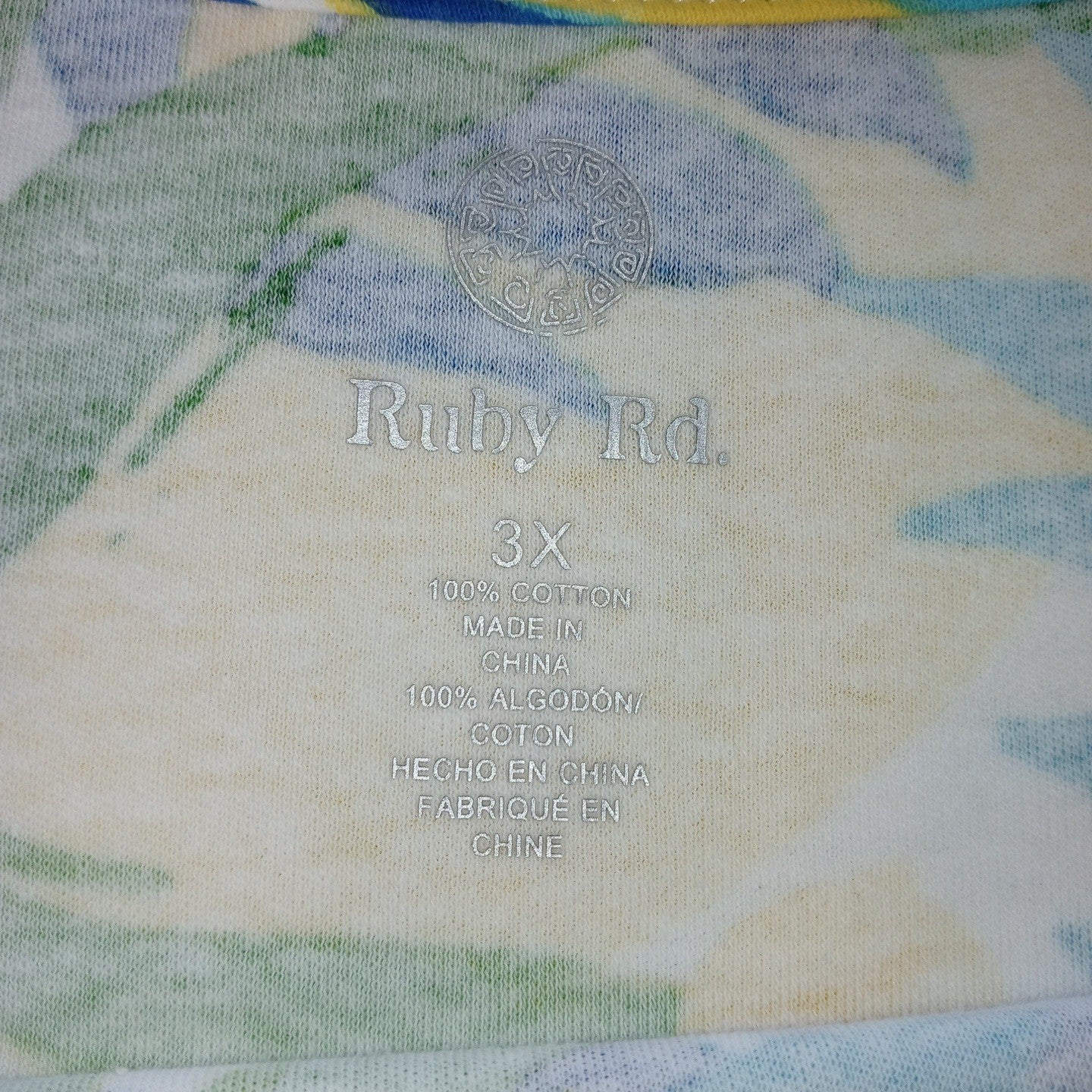 Ruby Rd Womens 3X Tropical Floral Print Short Sleeve Top Shirt Blue Yellow Green