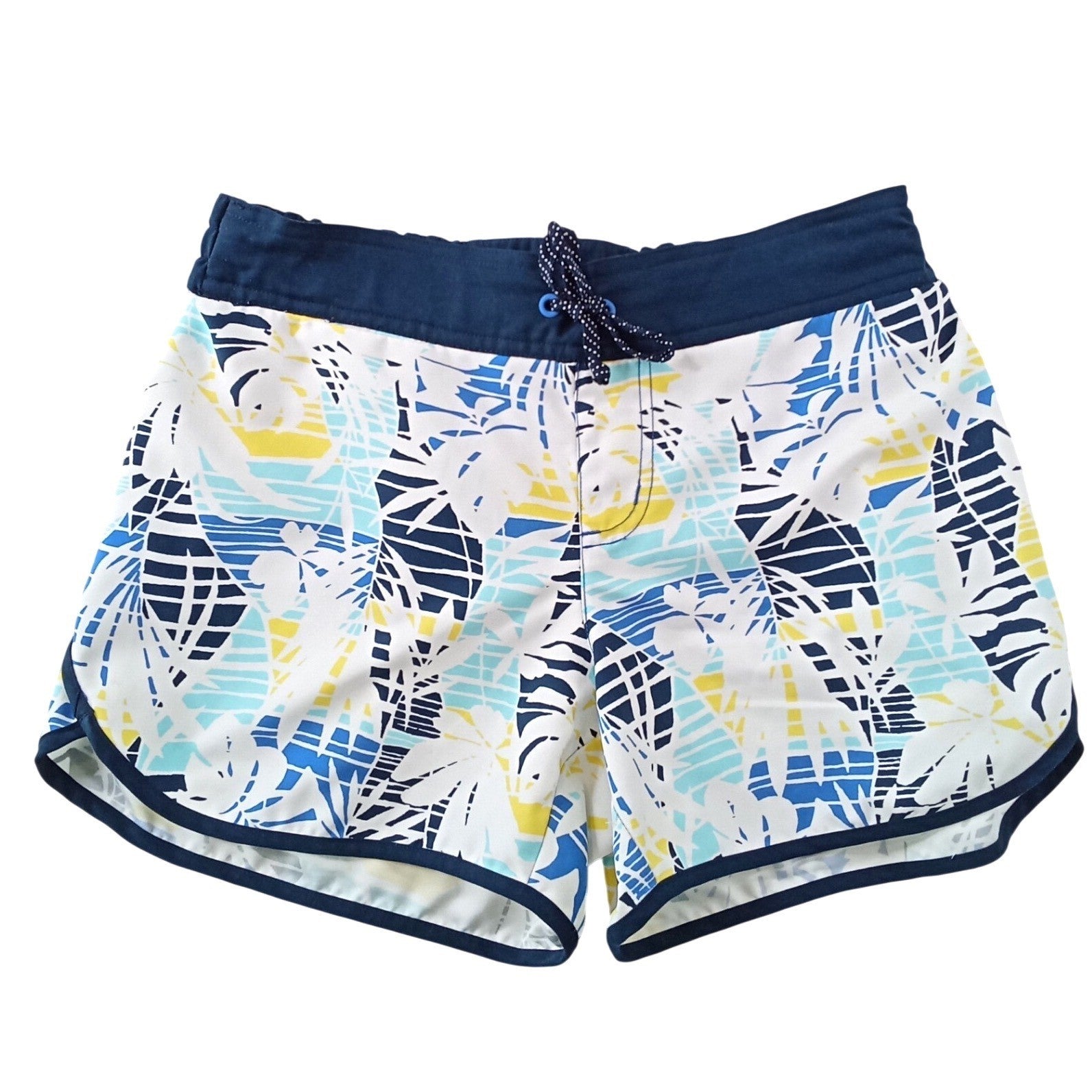 Columbia PFG Womens Tropical Leaf Board Shorts Blue White Yellow Size Small