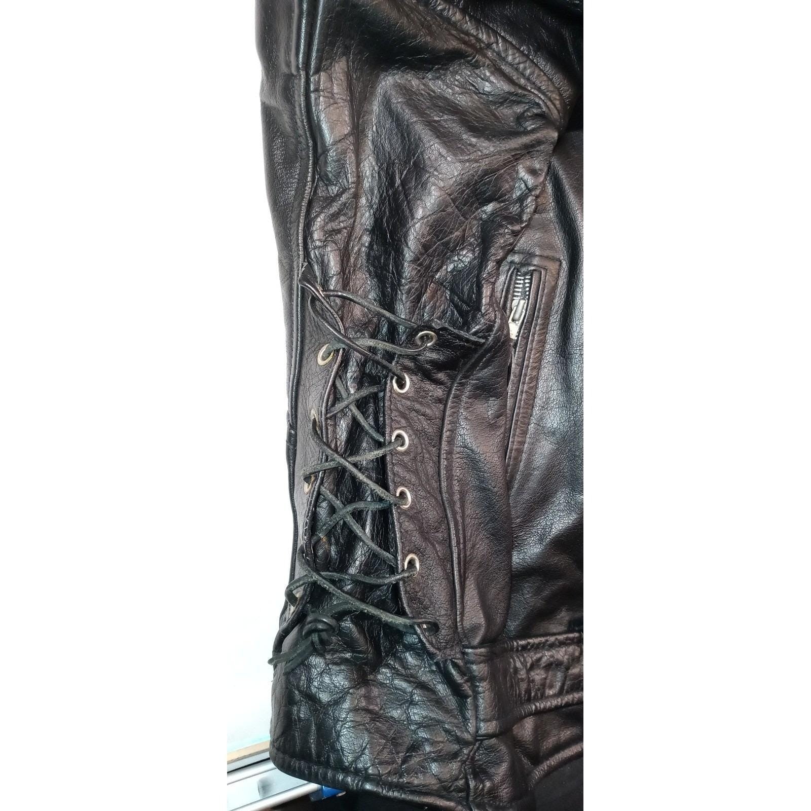 Vintage Men's Black Genuine Leather Motorcycle Jacket Belted MADE IN USA