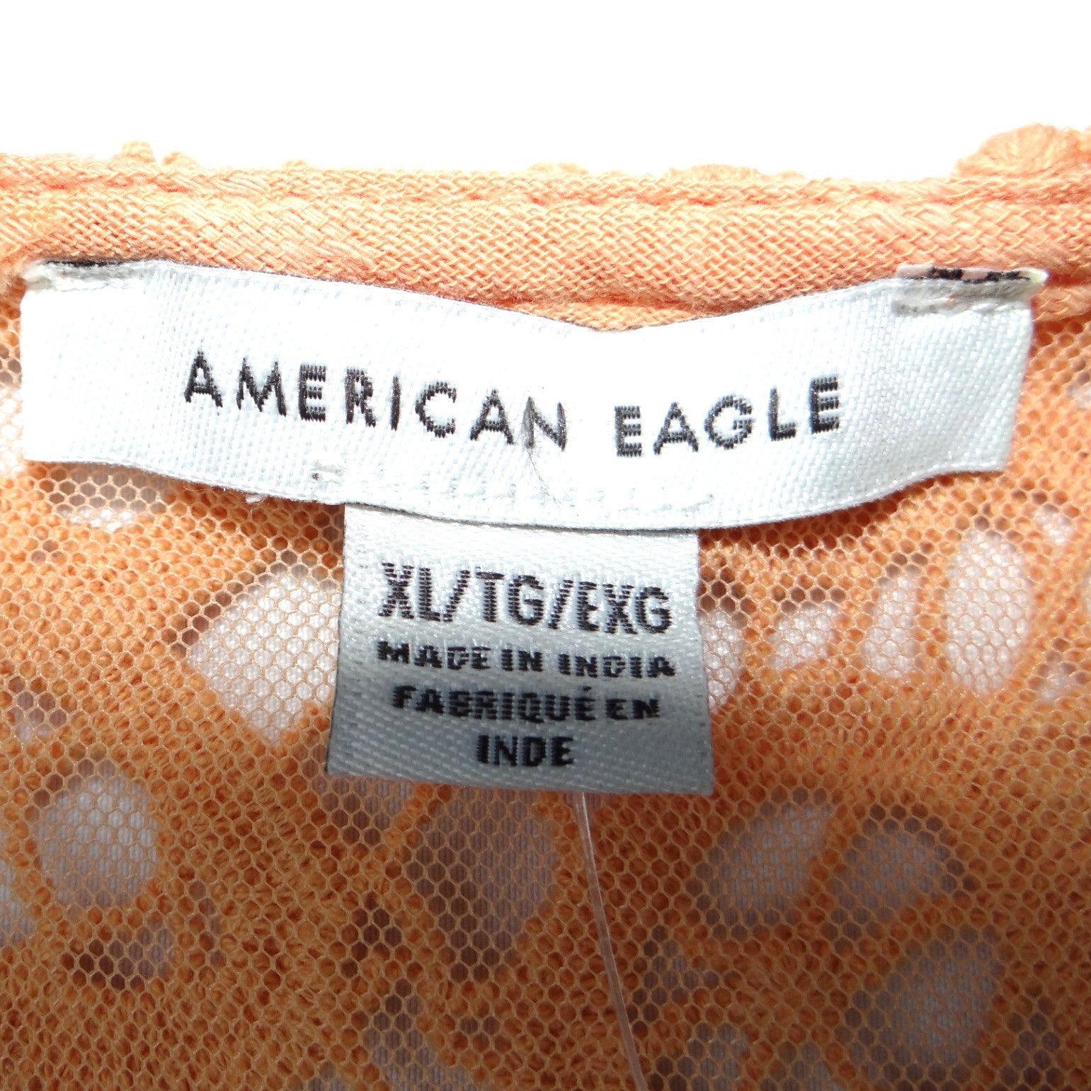 NWT-American Eagle Orange Lace Trim Tie Front Blouse Cropped Textured Size XL