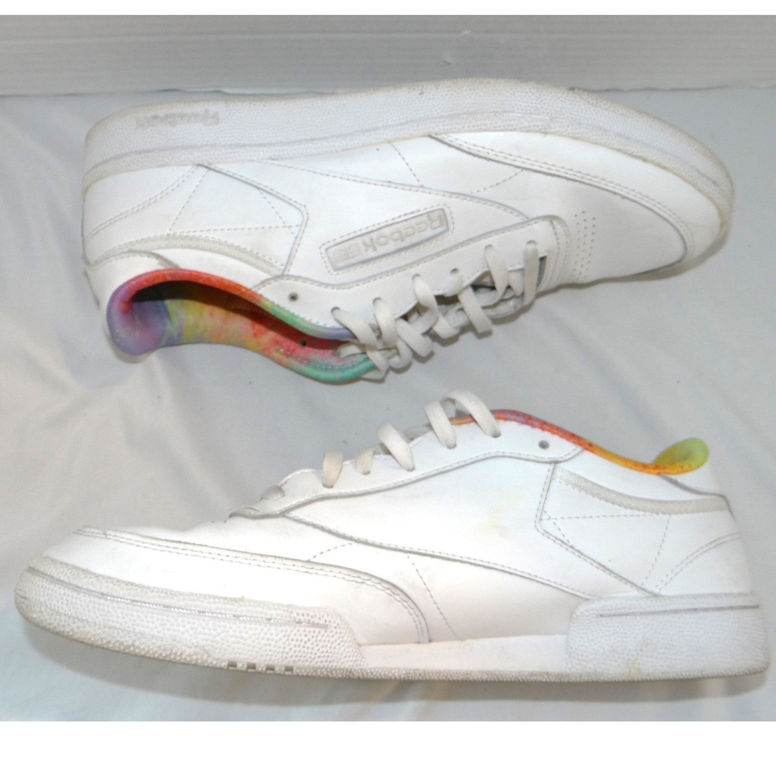Reebok Club C 85 Pride Mens White Leather Multi Color Tie Dye Sneakers