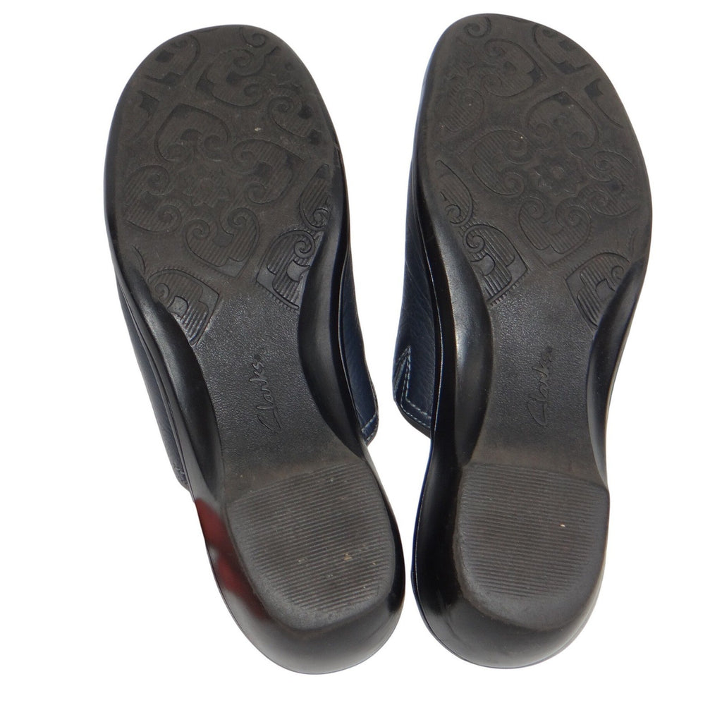 Clarks Womens Navy Leather Slip On Clogs Mules Shoes Size 7 M Style 846 16
