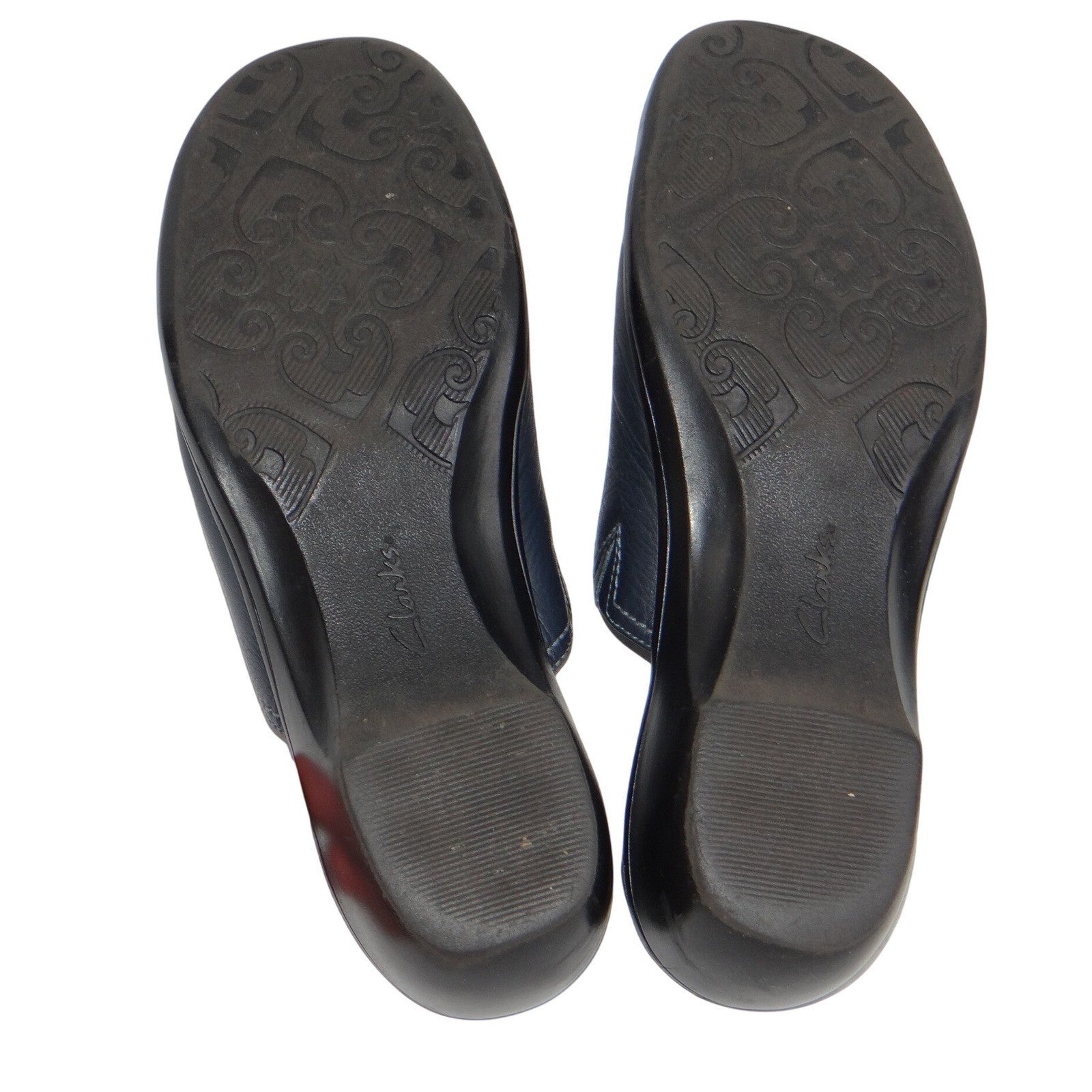 Clarks Womens Navy Leather Slip On Clogs Mules Shoes Size 7 M Style 846 16