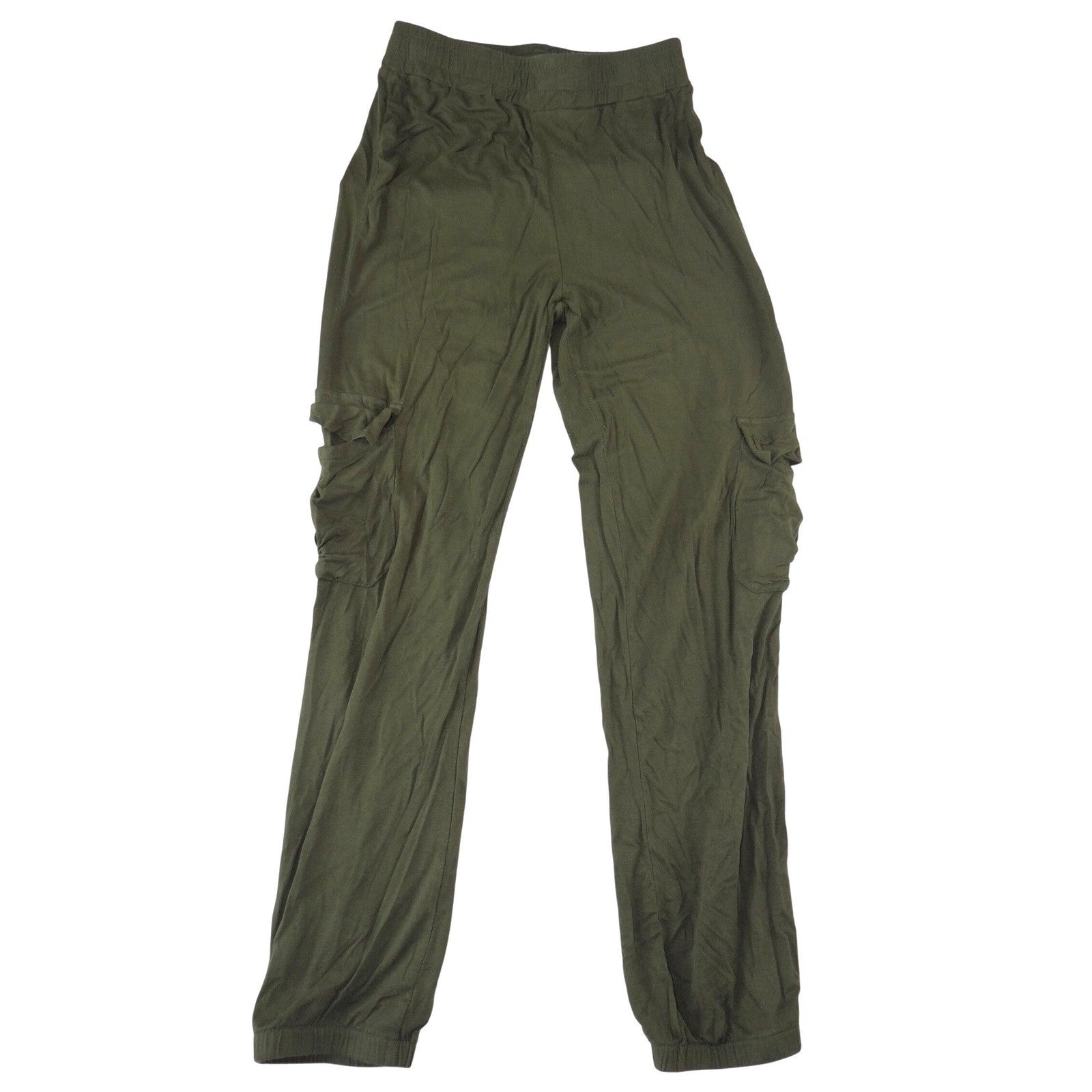 Double Auspicious Olive Green Cargo Joggers Elastic Waist Pants Mens S/M