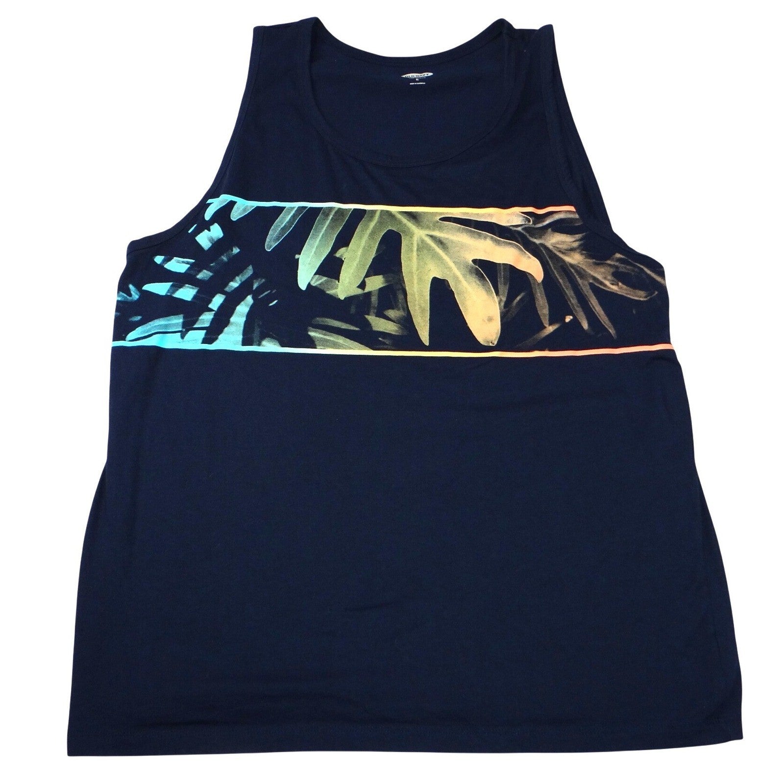Old Navy Mens Navy Tropical Leaf Print Tank Top XL Soft Washed Athletic