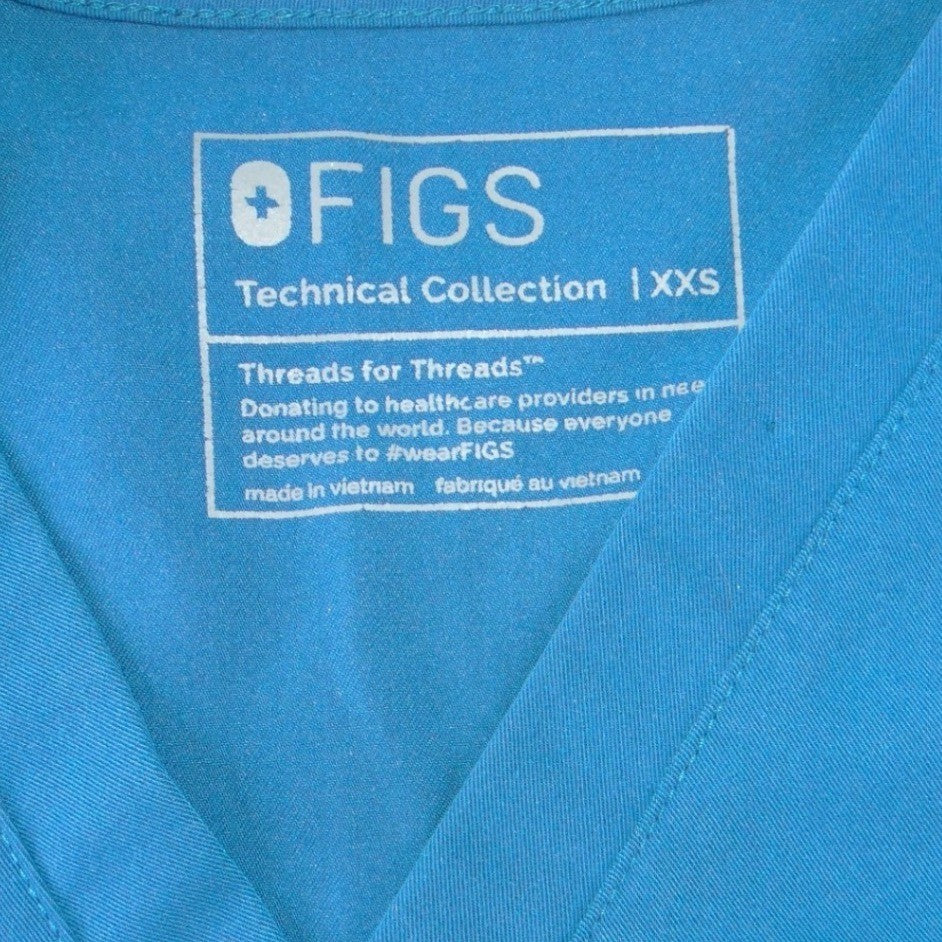 FIGS Technical Collection Womens XXS V-Neck Scrub Top Teal Blue Short Sleeve