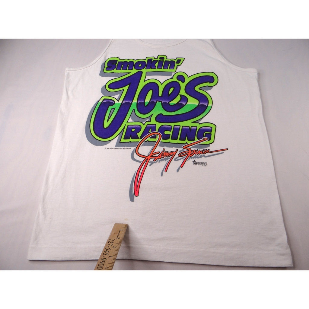Vintage Smokin Joes Racing tank top featuring Jimmy Spencer graphics White Neon