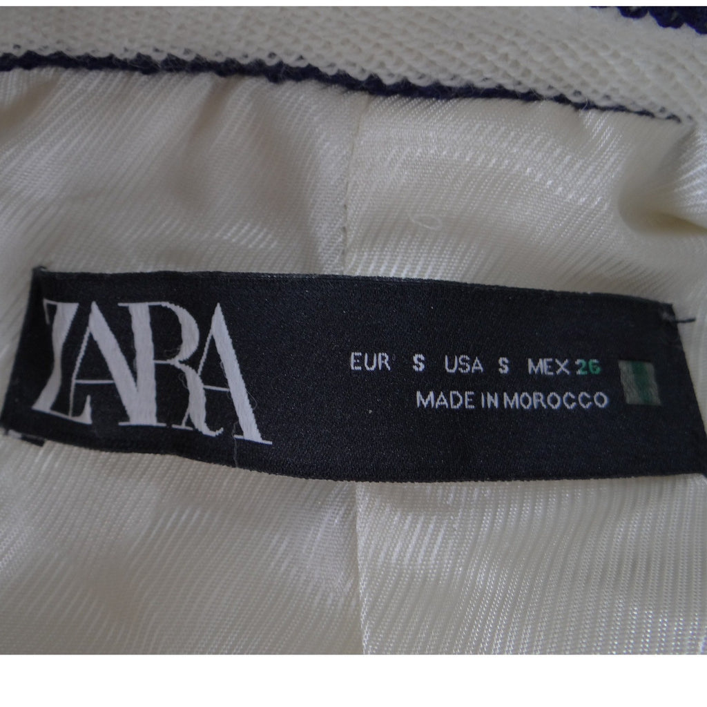 NWT-Zara Womens Navy White Striped Double Breasted Blazer Gold Buttons